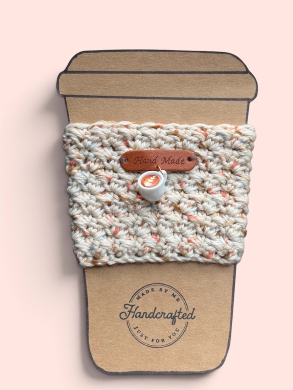 Handmade Cream Speckled Crochet Coffee Cup Sleeve